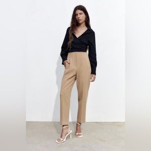 ZARA High-Waisted Pants Taupe Brown